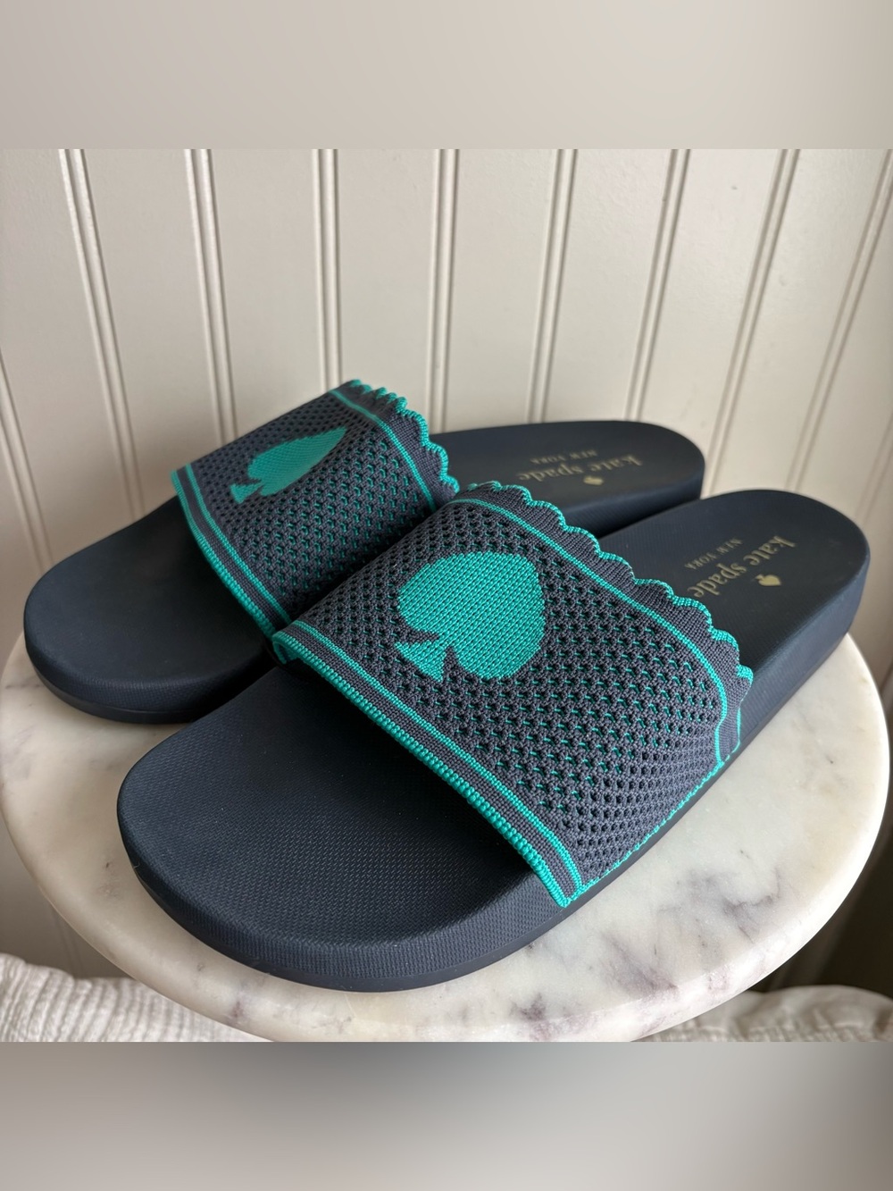 NEW Kate Spade La Jolla Slide Sandals Women’s 11 Navy Blue & Green Summer Resort